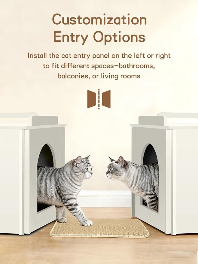 Wooden Cat Litter Box Enclosure, Hidden Litter Box Furniture with Litter Mat, Multi-Functional Cat House, for Living Room Bedroom Indoor, 23.2 x 17.7 x 19.3 inches, Beige