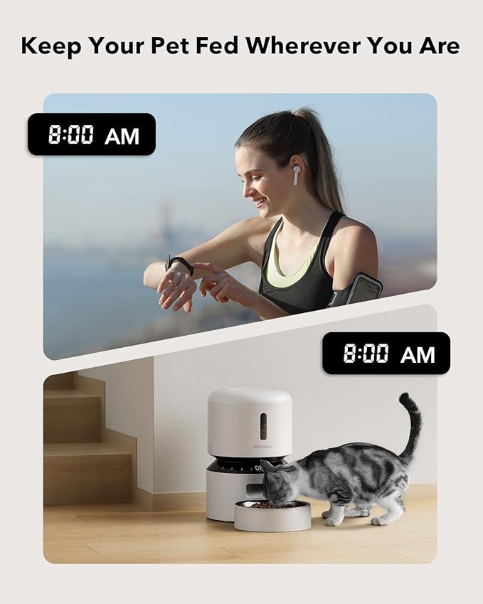 PETLIBRO Automatic Cat Feeder, Automatic Pet Food Dispenser with Freshness Preservation, Timed Dog Feeders for Dry Food, Up to 50 Portions 6 Meals Per Day, Granary White