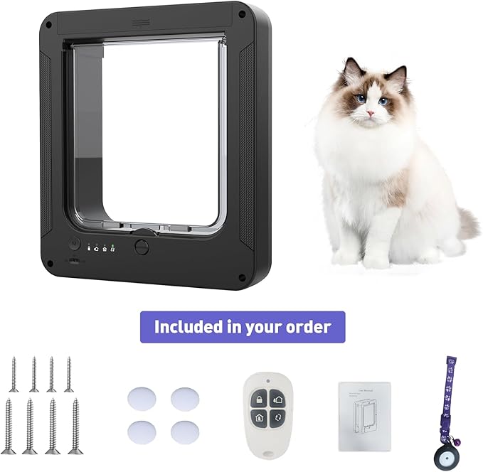 Smart Cat Door for Interior & Exterior Doors (Inter Size 8.34"x7.83"), Doggie Pet Door with 3 Collar Sensor Keys & 1 Remote Control & 4 Way Locking Cat Flap for Cats & Dogs up to 12 lbs