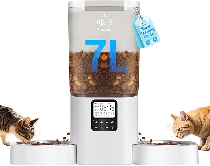 Timed Automatic Cat Feeder 2 Cats with Slow Feed: Dual Automatic Dog Feeder with Information Visualization, Programmable Cat Food Dispenser for Multiple Pets,Detachable for Easy Clean-29 Cup