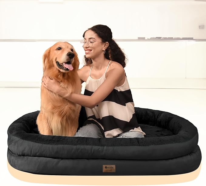Orthopedic Washable Large Dog Bed: Cooling Memory Foam Dog Bed with Bolsters - Jumbo Bed Waterproof Removable Cover Non-Slip Bottom Pet Bed for Extra Large Sized - Black