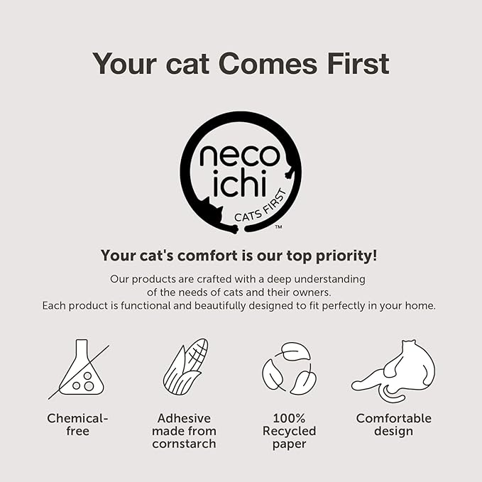 Necoichi Cardboard Cat Scratcher Bed for Indoor Cats - Cat Scratching Board, Horizontal Cat Scratch Pad Lounger with Reversible Usability and Extra Comfort for Lounge, Curved (17" Medium, Dark Cherry)