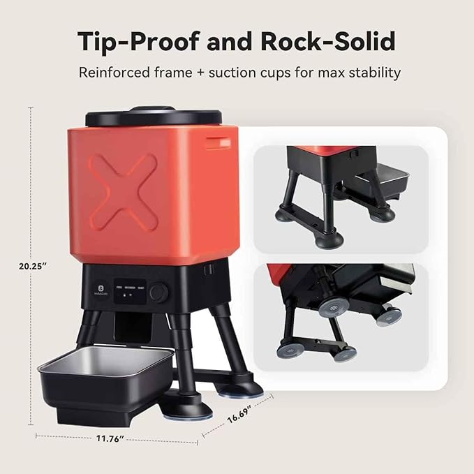 Automatic Dog Feeder for Large Dogs, 14L Capacity, Remote Feeding, Anti-Blockage System, Timed Auto Dog Food Dispenser, 2.4G WiFi App Control,Dual Power Supply,Stainless Steel Bowl