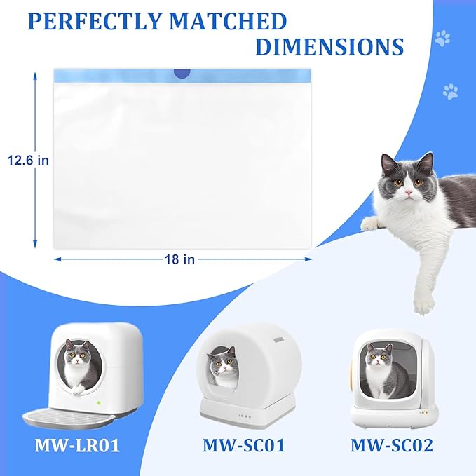 Thicken Cat Litter Bags 120 Pack, cat litter box liners, Leakproof Poop Bags & Waste Bags - Ultimate Odor Control and Leakproof Design,6 Rolls Drawstring Trash Bags for Automatic Litte(18x12.6 inches)