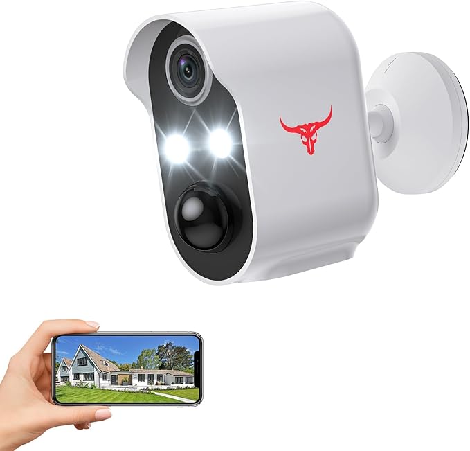 Outdoor Security Camera, Battery Powered Wireless Camera, Cloud Storage Sold Seperately, Color Night Vision, 2-Way Audio, Smart AI Motion Detection, 2.4G WiFi (2 Lights)