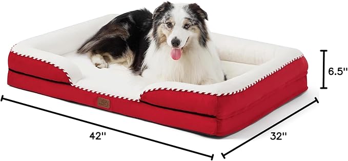 Bedsure XL Orthopedic Dog Bed for Extra Large Dogs - Washable XLarge Dog Cat Bed Waterproof, Comfort Dogs Couch Sofa with Washable Removable Cover, Pet Bed with Nonskid Bottom, Red, 42"