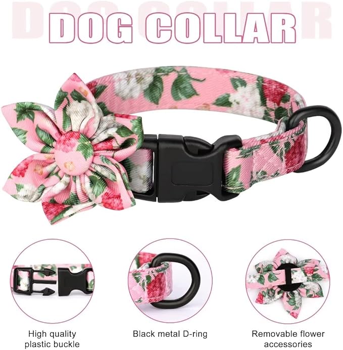 Beirui Cute Girl Dog Collars, Harnesses & Leashes Set - Adjustable Dog Collar and Leash Set with Flower - Soft Mesh Dog Vest Harness for Puppies Small & Extra Small Dogs Cats(Pink,XXS)