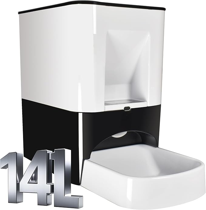 14L Automatic Dog Feeder Large Breed, Programmable Auto Pet Food Dispenser, Timed Dog Feeder Extra Large, Portion Control, 1200mAh Battery and Plug-in Power (White)