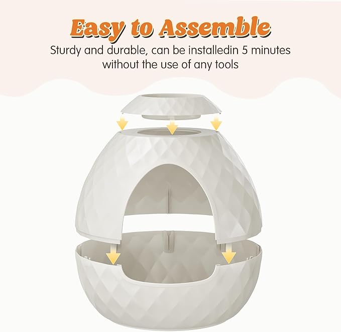 Egg-Shaped Hidden Cat Litter Box Enclosure, Secret Small Plant Litter Box Furniture with Two Interchangeable Top, Easy Assembly, for Living Room Corner White
