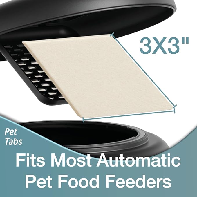 New - Pet-Tabs by Zorbette – High Capacity Plant Based Desiccant for Automatic Pet Feeders, Keeps Dry Pet Food Fresh, Food-Safe & Reusable Moisture Absorber, Fits Petlibro & Similar Feeders (3x3 Inch)