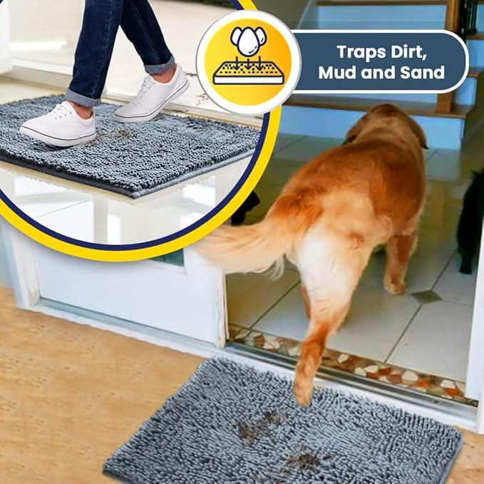 Muddy Mat® | Super Absorbent Door Mat Indoor, Microfiber Quick Dry Chenille Entryway Rug, Non-Slip Front Door Mat, Indoor Mats for Entryway, Machine Washable Pet Rug, Baby Blue 24"X60"