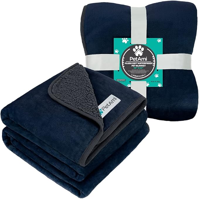PetAmi Waterproof Dog Blanket for Medium Large Dogs, Pee Proof for Couch Bed, Reversible, Soft Fleece, Washable, 40x60 Navy/Gray