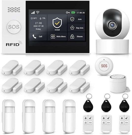 PGST Home Security Systems,Wireless Alarm System with 1080P HD Security Camera,4G SMS/Tuya App Instant Alerts,Motion Detector,Door Alarm Sensors,Remote for Home,Villa,Apartment,No Monthly Fee