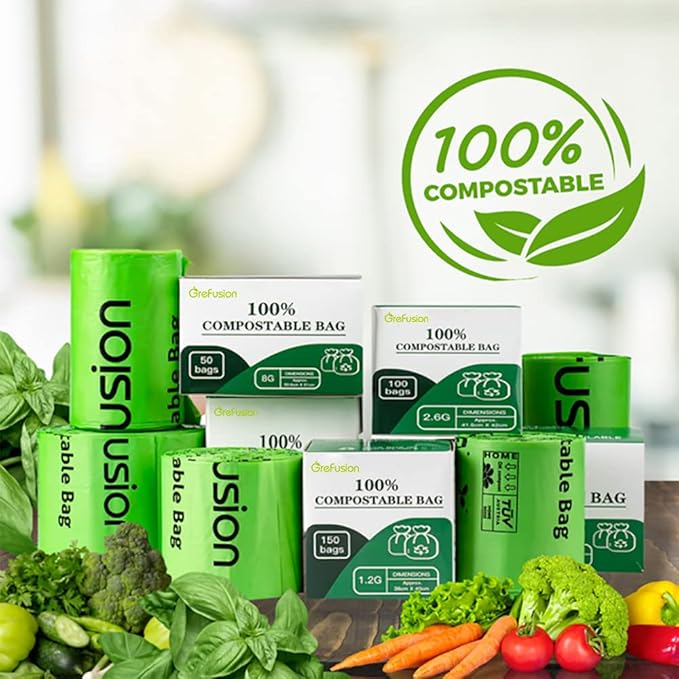 Compostable Bags,Trash bags 13+ gallon tall kitchen, Compostable Trash Lawn & Leaf Yard Waste Bags,Kitchen Compost Trash Bin Compatible,Extra Thick1.01 Mills,Certified by BPI and OK Compost(50count)