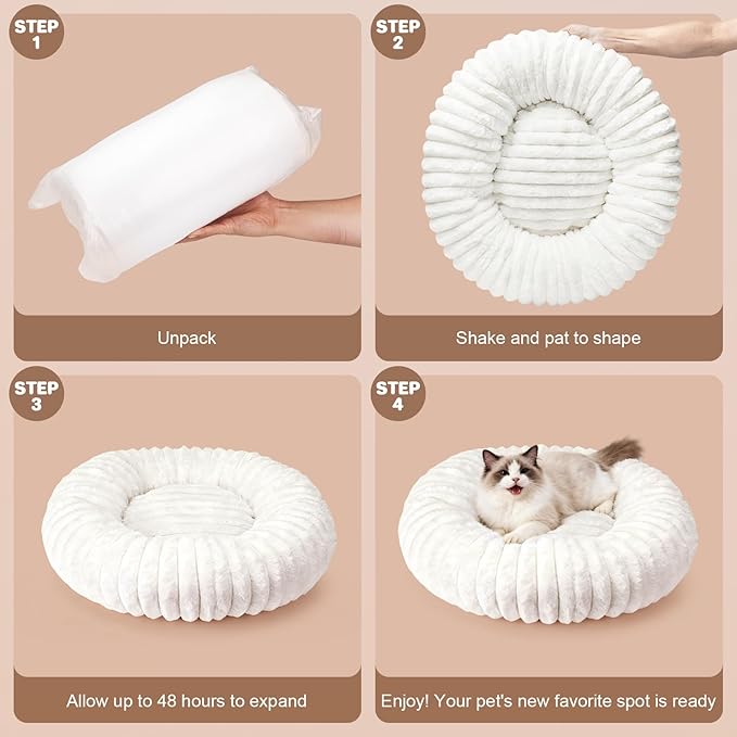 Self Warming Cat Bed, Donut Pet Bed for Indoor Cats and Small Dogs, Self-Heating Dog Bed with Non-Slip Bottom, Winter Comfort Dog Beds for Puppies, Washable & Portable Egg Tart Shape (S)