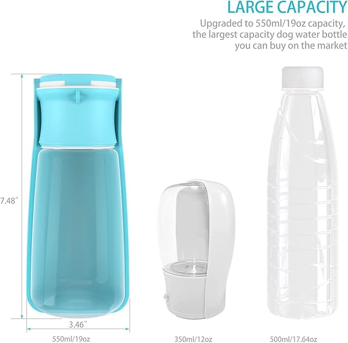Portable Dog Small Animals Water Bottle for Walking 19 OZ or 12 OZ Pet Water Bottles for Puppy Medium Large Dogs Little Animals Water Dispenser Dog Small Animals Water Bowl (19OZ Blue)