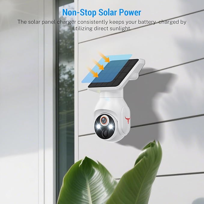 Orbitell 1080p WiFi Outdoor Security Camera with Solar Panel, Battery Powered, AI Motion Detection, Night Vision, Two Way Audio, IP65, Cloud Storage, Human Detection, 2.4GHz Wi-Fi, Pan Tilt Control