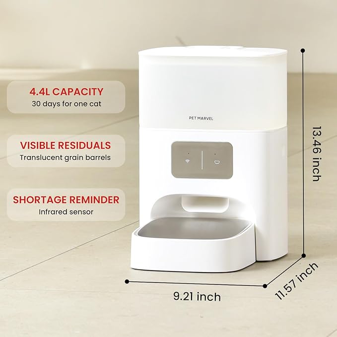 PET MARVEL Automatic Pet Feeder, 4.4L Large Capacity (30-Day Meals) with Quadruple Seal for 30-Day Freshness - APP/WiFi Control, Anti-Jamming Design, Detachable, Dual Power Backup, M3