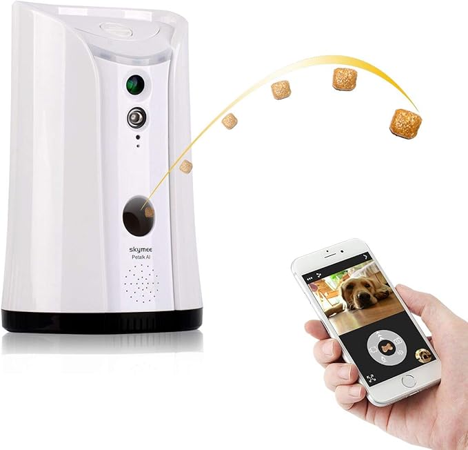 SM-02 Dog Camera Treat Dispenser, Remote Pet Camera with Two-Way Audio and Night Vision Remote via APP, Compatible with Alexa