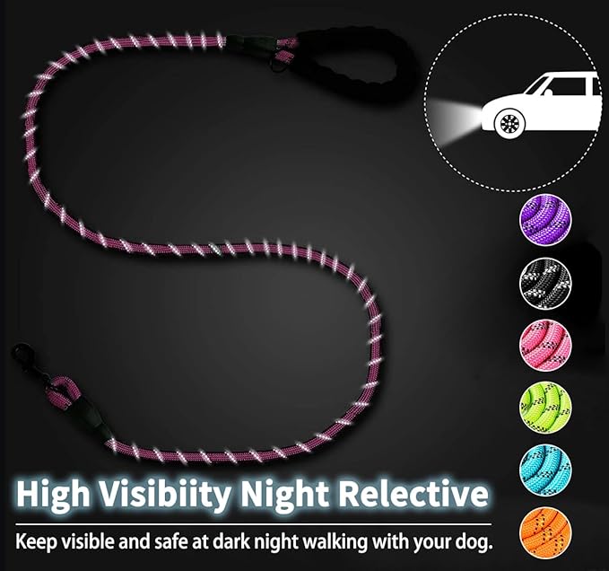 COOYOO Dog Leash 5/6 FT with Comfortable Padded Handle and Highly Reflective Threads for Small Medium and Large Dogs