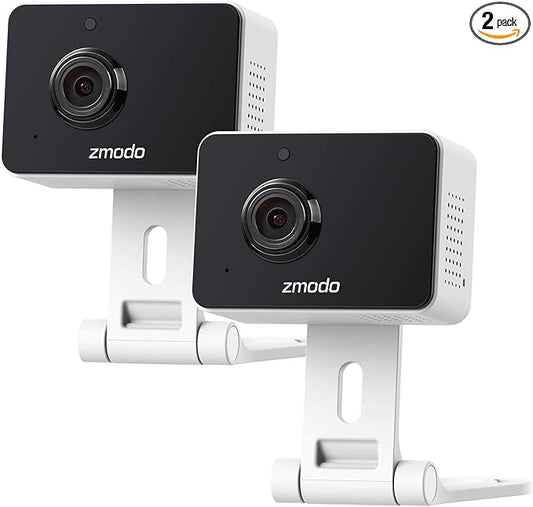 Zmodo 1080p Mini WiFi Pet Camera Two-Way Audio Smart Home Camera with Night Vision, Compatible with Alexa & the Google Assistant (2 Pack)