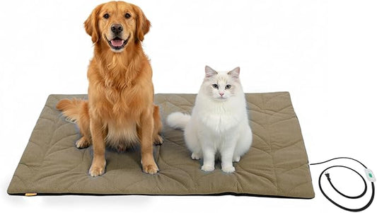 Dog Heating Pad (56"x40") - Waterproof Electric Heated Mat & Pet Bed for Indoor and Outdoor Use, Chew Resistant Cord, Machine Washable Cover with Wheat Pattern Quilting, for Cats and Pets