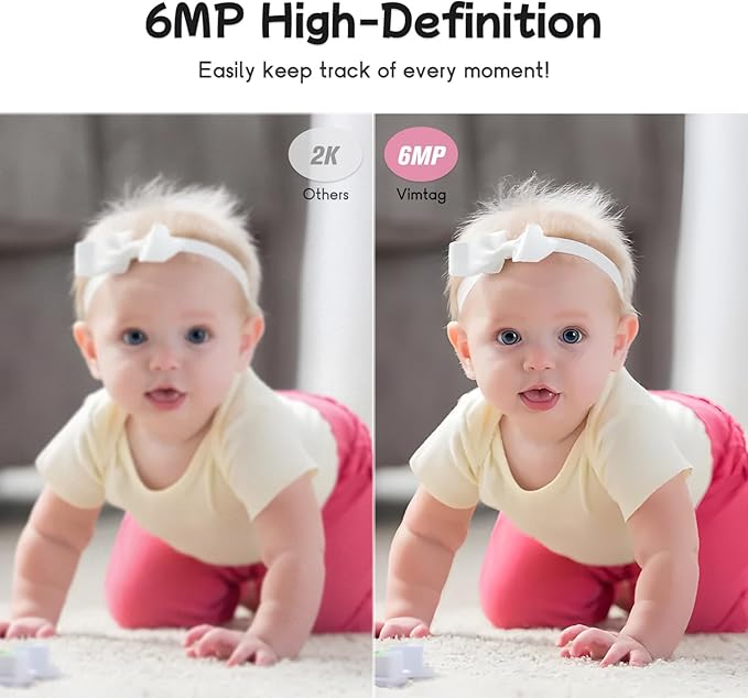 VIMTAG Baby Camera, 3.5K/6MP 360° Pan/Tilt Indoor 2.4G WiFi Camera for Pet/Dog/Home Security with Phone App/2-Way Audio/Night Vision, Human/Sound/Motion Detection, Support Alexa/Up to 512G TF Card