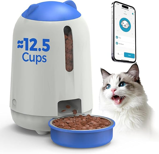 PAPIFEED Automatic Cat Feeder, 2.4G WiFi Auto Cat Food Dispenser with App Control, 3L Auto Pet Feeder with Dual Power Supply, Detachable for Easy Clean for Cats and Small Dogs, Blue