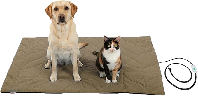 Dog Heating Pad (48"x28") - Waterproof Electric Heated Mat & Pet Bed for Indoor and Outdoor Use, Chew Resistant Cord, Machine Washable Cover with Wheat Pattern Quilting, for Cats and Pets