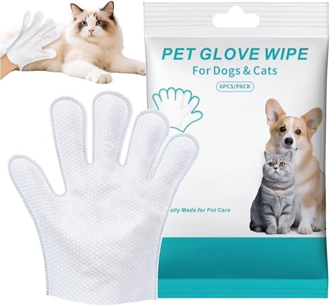 6 PCS Rinse Free Dog Shampoo Mitts, Waterless Dog Shampoo Mitts, Hypoallergenic Pet Bath Wipes Perfect for Dogs, Suitable for Daily Care and Travel