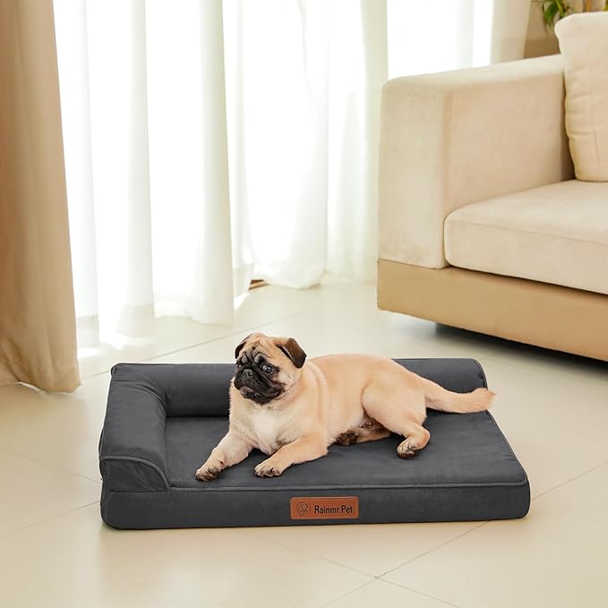 Orthopedic Dog Bed for Small & Medium Dogs, 30"x20"x6" Memory Foam Pet Bed with Washable Microsuede Cover, TPU Waterproof Liner & Nonskid Bottom, for Indoor, Outdoor, Crate & Car Use, Dark Grey