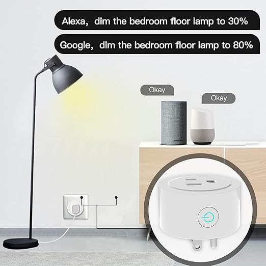 MoesGo Smart WiFi Power Dimmer Plug, 2.4 GHz WiFi Brightness Adjust Timer Socket for Dimmable CFL, LED and INC, Tuya Smart Life App Remote Control, Compatible with Alexa and Google Home, White