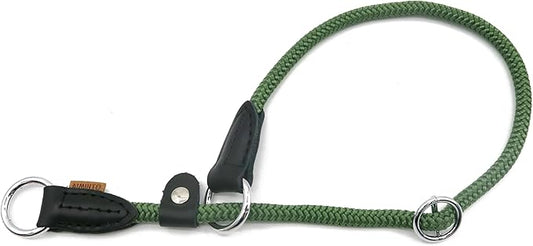 Braided Round Martingale Dog Collar, Training Collar with Slidable Stop Ring and Adjustable Stopper - Ideal for Medium Dogs (M(1/3") - 18" Long, Dark Green)