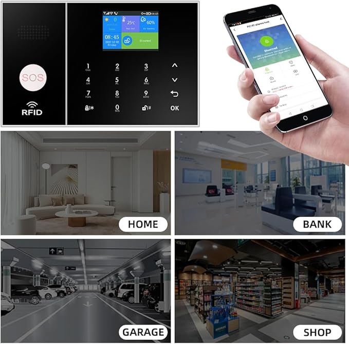 YBJ Wireless Home Alarm System, DIY WiFi Alarm System for Home Security with APP Alert, 16-Piece-Kit (Motion Detector, Door Sensors, Remote Control, Siren), Compatible with Alexa and Google Assistant