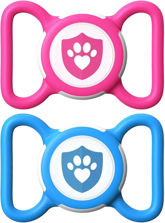 2 Pack Waterproof AirTag Dog Collar Holder for Apple Tracker Rose Red&Blue