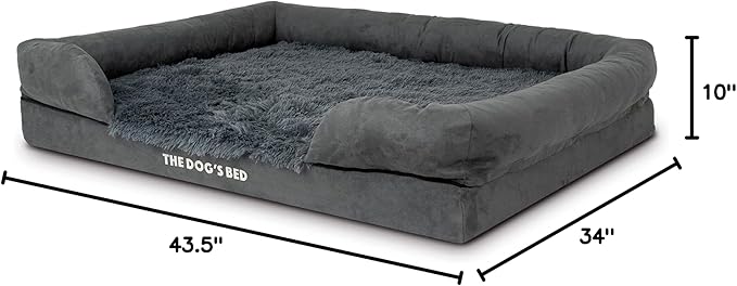 The Dog’s Bed, XL Grey Fur,Memory Foam, Pain Relief: Arthritis, Hip & Elbow Dysplasia, Post Surgery, Lameness, Supportive, Calming, Waterproof Washable Cover, Veterinary Approved