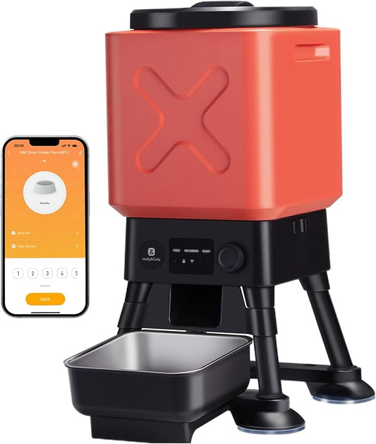 Automatic Dog Feeder for Large Dogs, 14L Capacity, Remote Feeding, Anti-Blockage System, Timed Auto Dog Food Dispenser, 2.4G WiFi App Control,Dual Power Supply,Stainless Steel Bowl