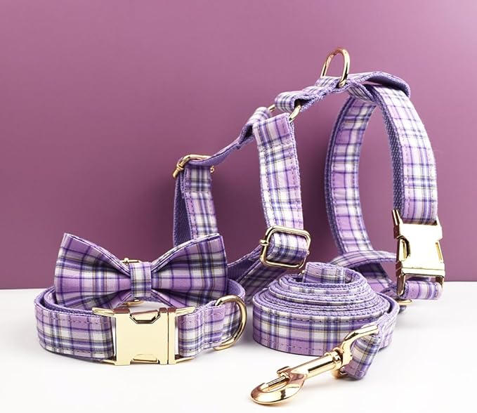Custom Dog Collar with Metal Buckle - Pet Collars Personalized with Name and Phone Number (New Plaid Style)