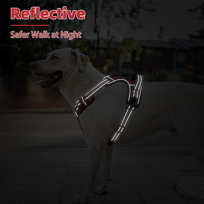 PUPTECK No Pull Dog Harness Small Sized, Adjustable Reflective Dog Harness with Handle Easy Control, Comfortable Soft Padded Pet Vest Harness for Small Dogs, Red S