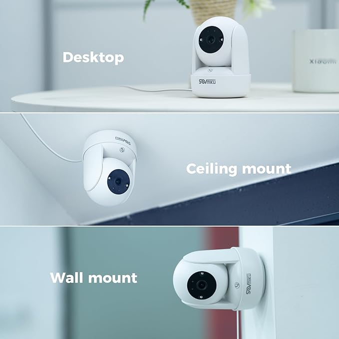 Sovmiku CB2 2k AI Tracking Security Camera for Home,Pet Camera Indoor, Baby Monitor,360ยฐ View Pan/Tilt Cam,Two Way Audio,Night Vision,Easy to Setup,Audible Alarm,2.4GHz Wi-Fi, 180 Days Exchange Policy