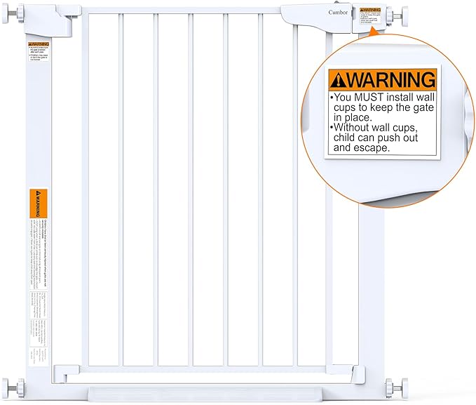 Cumbor 2 Pack 29.7-54.2" Baby Gate for Stairs, Mom's Choice Awards Winner-Auto Close Dog Gate for Doorways, Easy Install Pressure Mounted Pet Gate Indoor, Wide Safety Gate for Dog, White