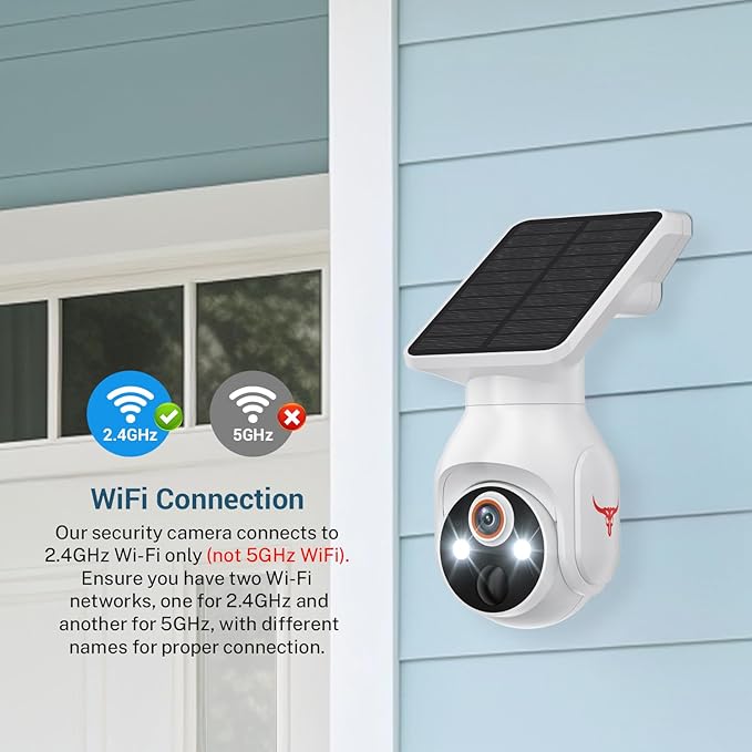 1080p Security Camera Wireless with Solar Panel, AI Human Detection, 2-Way Audio, Color Night Vision, 2.4G WiFi Only, Cloud Storage (Sold Separately), Indoor/Outdoor Surveillance Bullet Cam (WiFi)