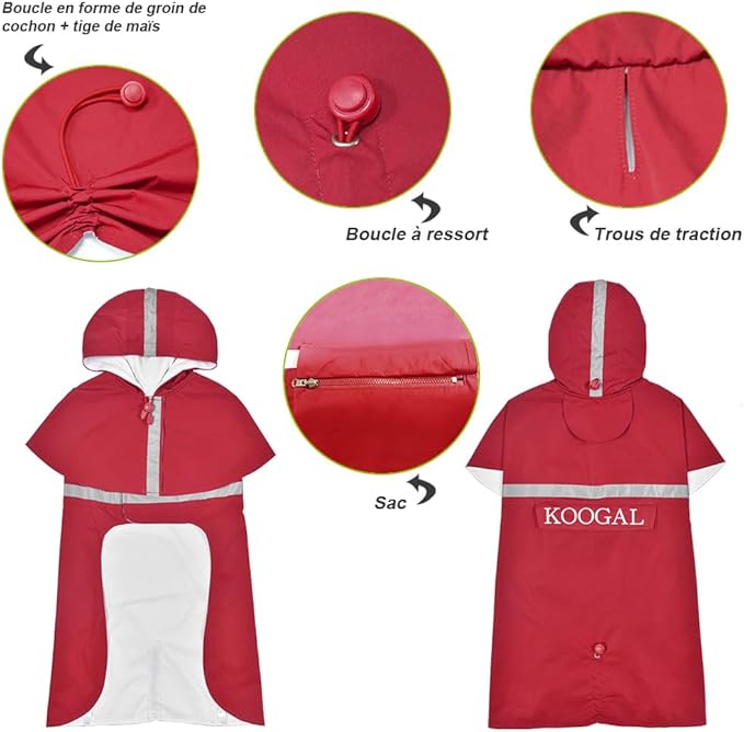 Waterproof Dog Coat for Small to Medium Dog Raincoat Apparel, Dog Raincoat Poncho Waterproof Dog Clothes Pet Jacket Dogs Raincoats Jacket for Small to Medium Dogs(Red,3XL)