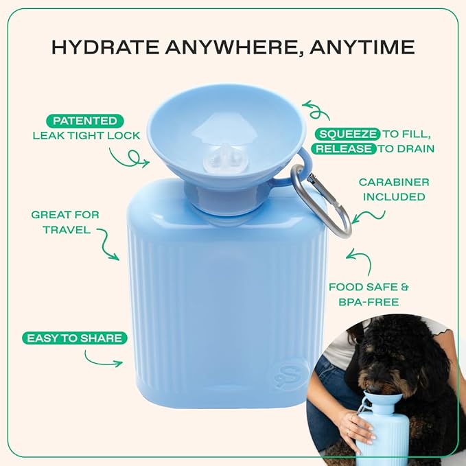 Springer by Springland Dog Water Bottle | Portable Travel Water Bottle Dispenser for Dogs | Dog Gift Seen on Oprah's Favorite Things, Shark Tank | Leak-Proof Bottles | BPA-Free 44oz Sky Blue