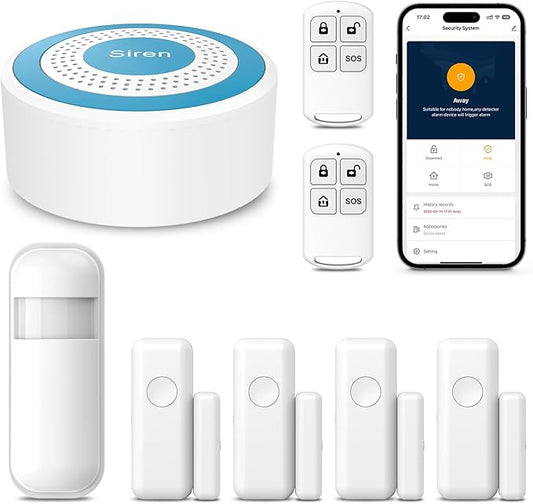 PGST Home Alarm System,WiFi Home Security System with Instant Tuya App Alerts,8 Pieces Door Alarm Kits Siren Hub with Motion and Door Sensors,Remote,Work with Alexa for Villa,Apartment,Kids Safety