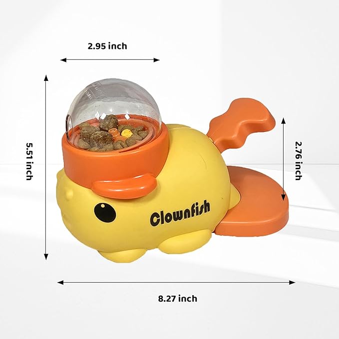 Interactive Clownfish Dog Treat Dispenser Toy with Spinning Tail, Puzzle Slow Feeder for Dogs & Cats, Treat Dispensing Food Puzzle Feeder, Includes Cleaning Cloth & Brush (Pink)