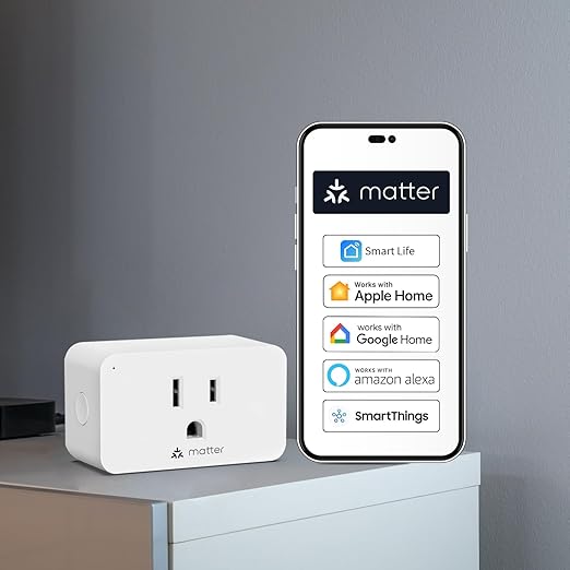 Minoston Matter Smart Plug, Compatible with Alexa, Google Home, Apple Home, SmartThings, Siri, Smart Outlet 15A Max, APP Remote Control, 2.4G Wi-Fi Only, Protect Privacy, 2 Pack
