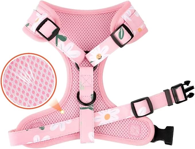 Beirui Cute Girl Dog Collars, Harnesses & Leashes Set - Adjustable Dog Collar and Leash Set with Flower - Soft Mesh Dog Vest Harness for Puppies Small Medium Dogs (Pink-1,XS)