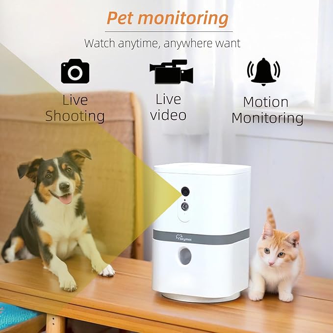 Petalk AI II Dog Camera with Auto Treat Dispenser, No Subscription Fee, 1080p HD, 180° Full-Room View 2-Way Audio, Night Vision, 2.4GHz WiFi Only