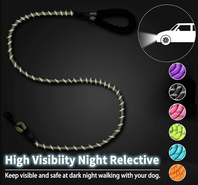 COOYOO Dog Leash 5/6 FT with Comfortable Padded Handle and Highly Reflective Threads for Small Medium and Large Dogs
